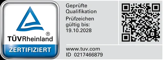 TÜV Rheinland Prüfzeichen Geprüfte Qualifikation, ID 0217466879 — auf Certipedia prüfen